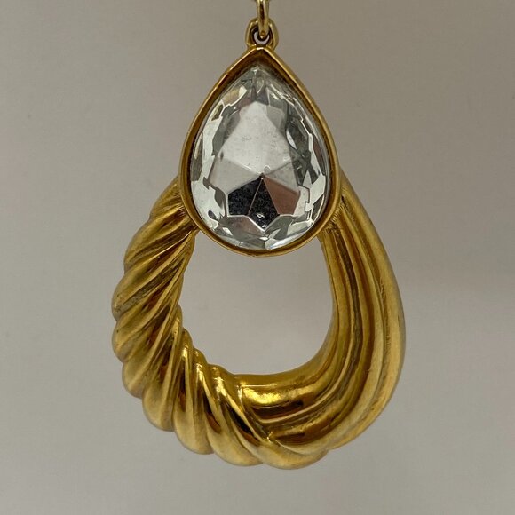 Vintage Gold Tone Dangling Earrings with Clear Stone - Picture 4 of 12